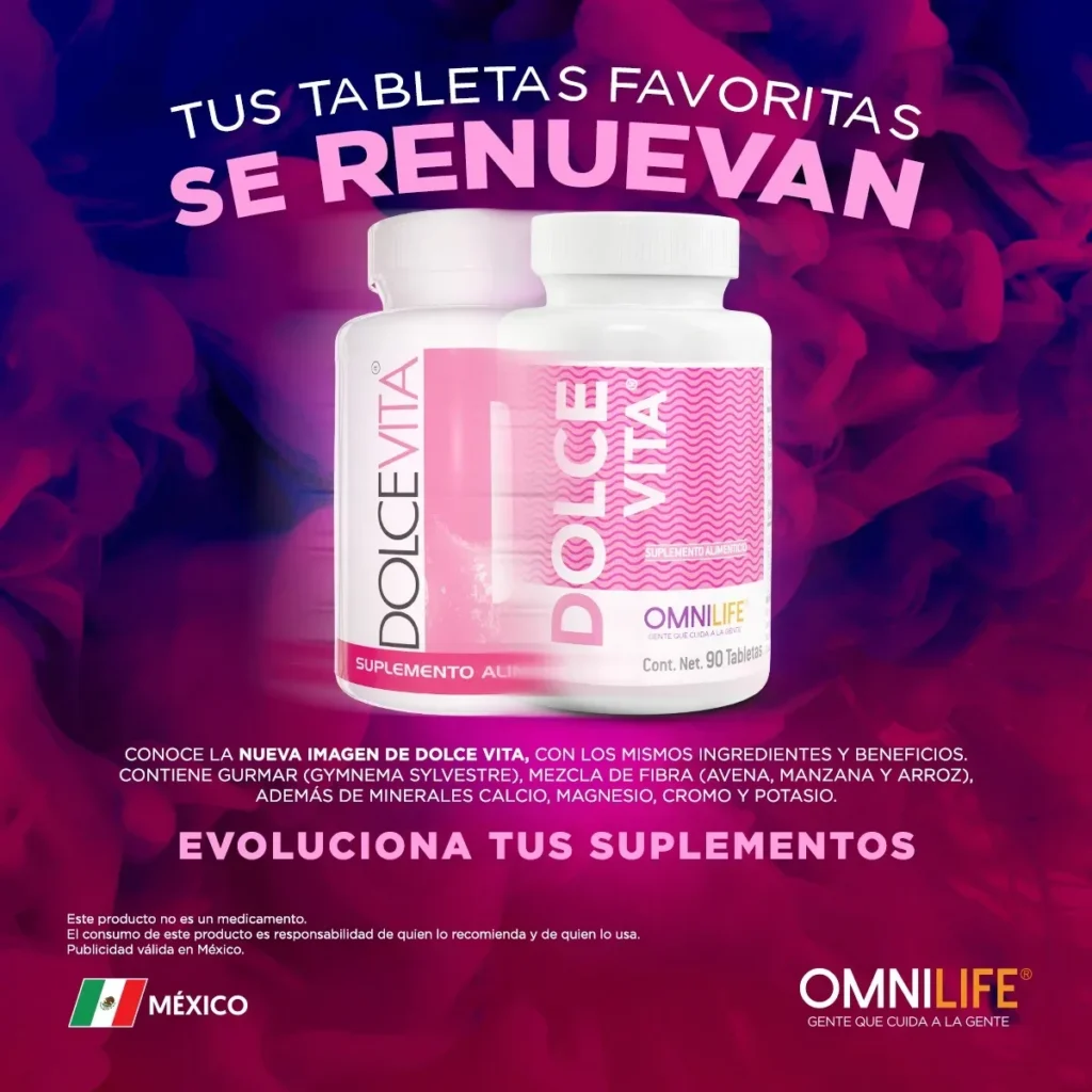 Frasco de tabletas de Dolce Vita de Omnilife Contiene Gurmar Gymnema Sylvestre