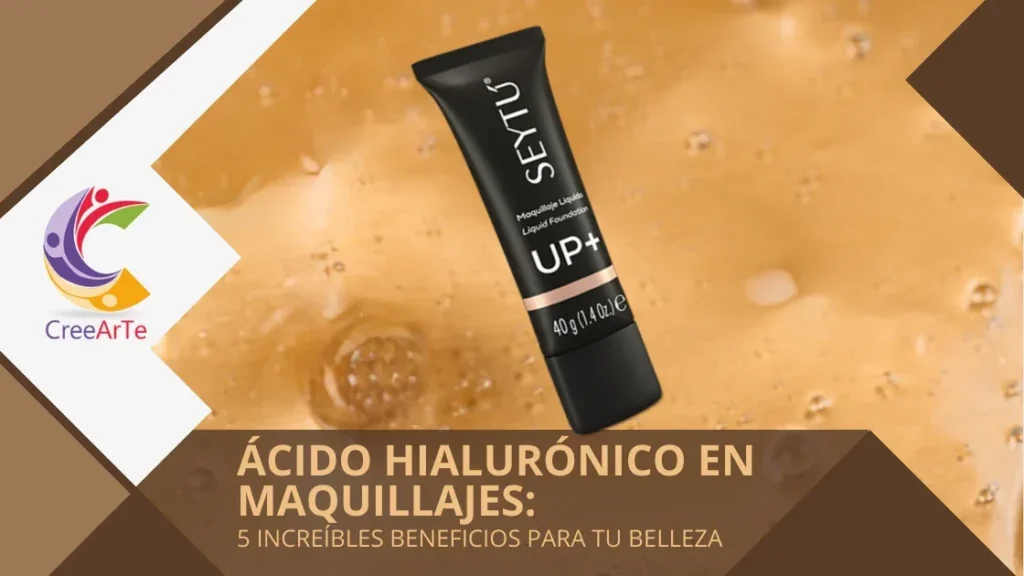 Producto de maquillaje líquido SeyTú UP+ sobre un fondo líquido que representa el ácido hialurónico.