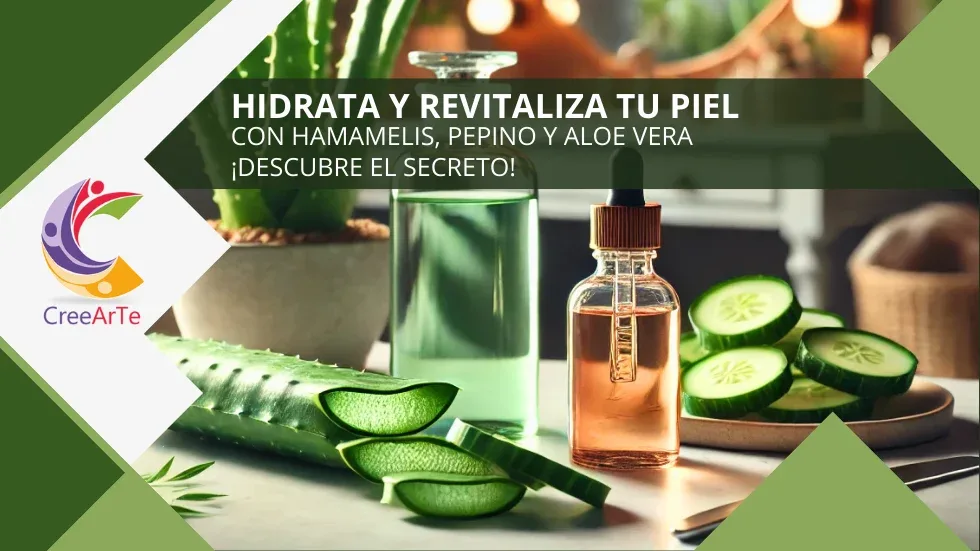 Productos naturales para hidratar y revitalizar la piel con hamamelis, pepino y aloe vera