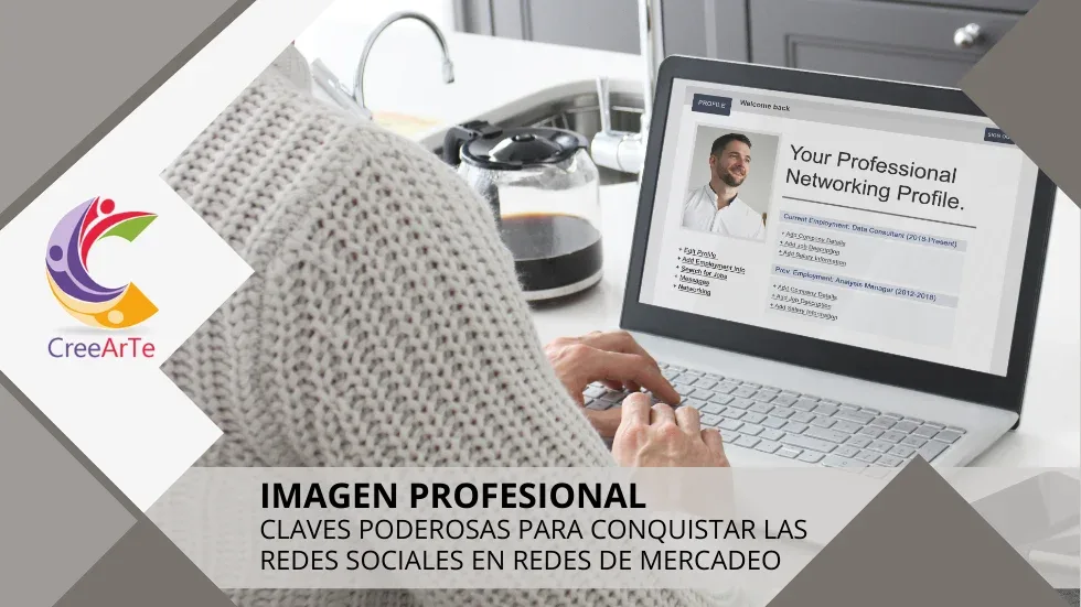 Persona utilizando una computadora portátil, visualizando un perfil profesional en línea, representando la importancia de una imagen profesional en redes sociales para el éxito en redes de mercadeo.