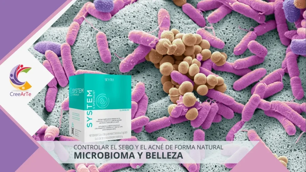 Suplemento SYSTEM S-SPECIALIST de SEYTÚ con probióticos sobre un fondo de bacterias coloreadas al microscopio