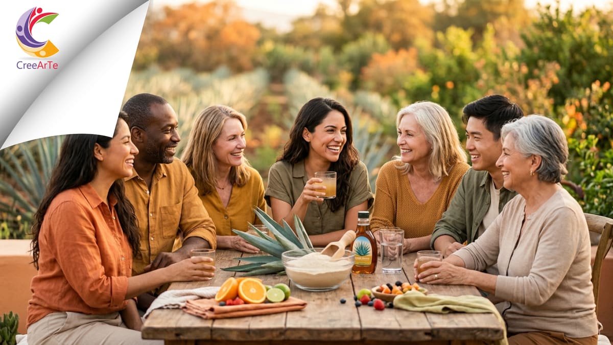 Planta de agave en primer plano con plantación de agave al fondo, símbolo de la inulina de agave para la salud digestiva