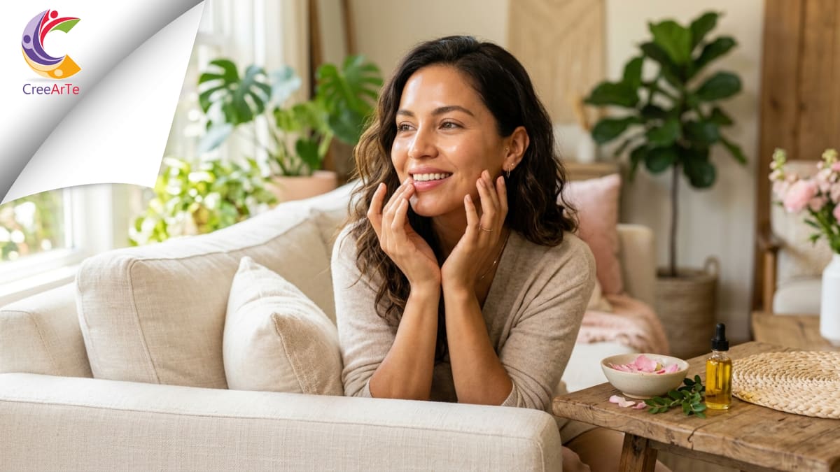 Mujer latina sonriente aplicándose labial hidratante con FPS 15 SeyTú en tono coral